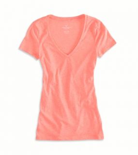 Coral Burst AEO Factory V Neck Ultimate T Shirt, Womens XXS