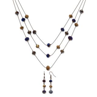 Bronze Tone & Purple Bead Triple Drop Earrings & Necklace Set