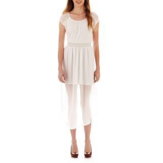 OLSENBOYE Short Sleeve High Low Print Dress, White