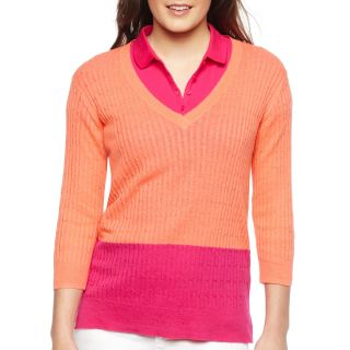 Cotton Linen Blend Cable Sweater, Orange/Pink, Womens