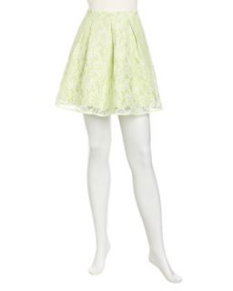 Lace Overlay Pleated Skirt, Lime