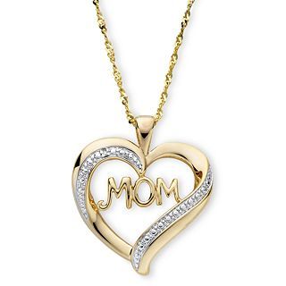 Diamond Accent Two Tone Mom Heart Pendant, Womens