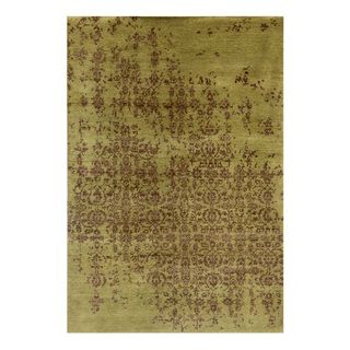 Hand knotted Beige/ Brown Hand Carded Wool Rug (8x11)