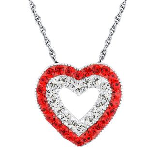 Sterling Silver Siam Red & Clear Crystal Heart Pendant, Womens
