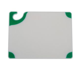San Jamar Cutting Board   Green Anti Slip Corners, Hook, 9x12x3/8, White