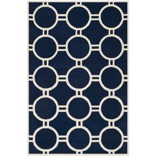 Safavieh Handmade Moroccan Chatham Circles pattern Dark Blue/ Ivory Wool Rug (5 X 8)