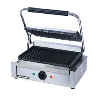 Adcraft Single Sandwich Grill w/ 13.25x9.25 in Ribbed Surface, Stainless