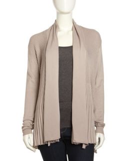 Pleated Open Cardigan, Taupe Heather