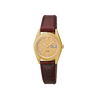 Seiko Womens Gold Tone Brown Leather Strap Solar Watch