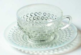 Anchor Hocking Moonstone Clear Opalescent Cup and Saucer Set   Clear Opalescent,