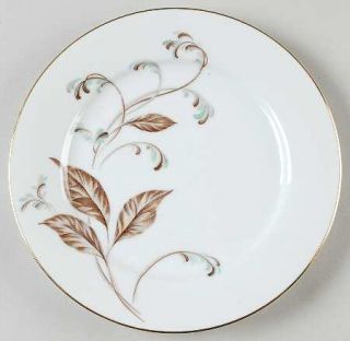 Noritake Selby Salad Plate, Fine China Dinnerware   Brown Leaves, Blue Accents,