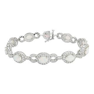 Sterling Silver Lab Created Opal & White Sapphire Bracelet, Womens