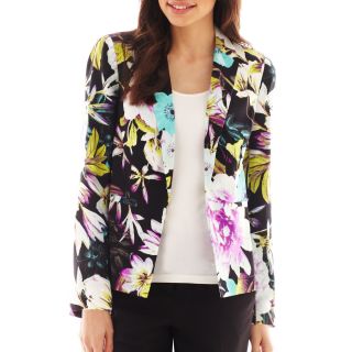 Worthington Soft Blazer   Petite, Blk Grnd Multi Fl, Womens