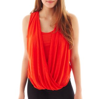 By & By Sleeveless Drape Front Lace Back Top, Coral