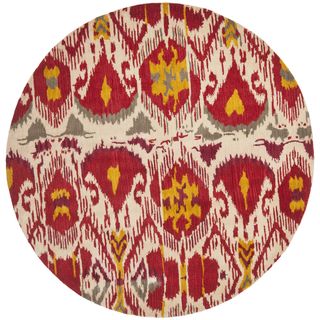 Handmade Ikat Ivory/ Red Wool Rug (6 Round)