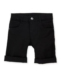 Cuffed Twill Shorts, Black, 5 7