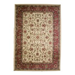 Classic Keshan Antique Ivory Area Rug (53 X 77) (OlefinPile Height 0.4 inchesStyle TraditionalPrimary color IvorySecondary colors Red, black, greenPattern OrientalTip We recommend the use of a non skid pad to keep the rug in place on smooth surfaces
