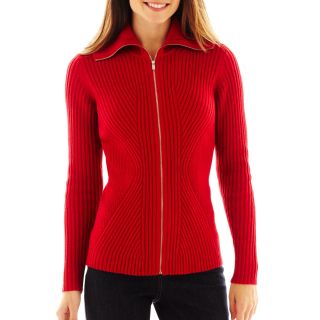 LIZ CLAIBORNE Long Sleeve Zip Front Cardigan Sweater, Cherry Cordial, Womens