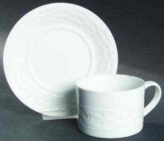 Crate & Barrel Basketweave Flat Cup & Saucer Set, Fine China Dinnerware   White,