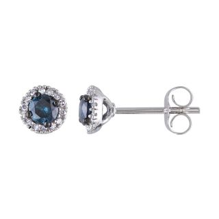 1/2 CT. T.W. White & Heat Treated Blue Diamond Stud Earrings, Womens