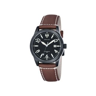 Swiss Eagle Cadet Mens Brown Leather Strap Watch, Black