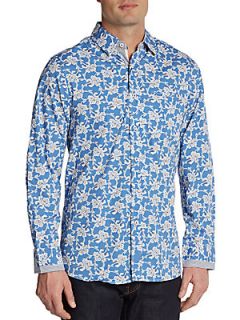 Floral Print Cotton Shirt   Blue