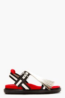 Marni Edition Silver And Red Fringed Sandals