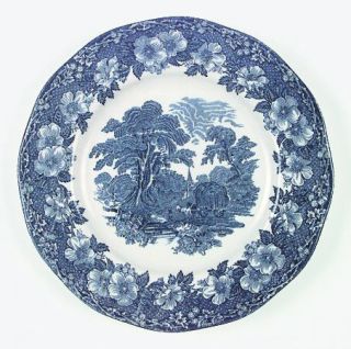 Wedgwood Woodland Dinner Plate, Fine China Dinnerware   Blue Floral Rim&Center S