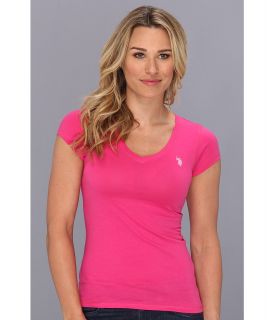 U.S. Polo Assn Solid V Neck Tee Womens T Shirt (Pink)