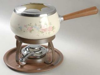 Pfaltzgraff Tea Rose Open Fondue Pot with Warmer Stand and Burner, Fine China Di