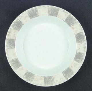 Dansk Checkar Rim Soup Bowl, Fine China Dinnerware   Gray/Yellow Geometric Squar