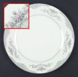 Mikasa Minuet Dinner Plate, Fine China Dinnerware   Gray Scrolls,Blue Sections,P