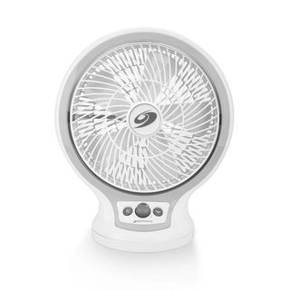 Clip on 9 inch Table Fan (WhiteMaterials Plastic, MetalNumber of blades Five (5)Fixture finish WhiteVoltage 120How to turn it on Dial on unitDimensions 8 inches diameter x 7 inches wide  )