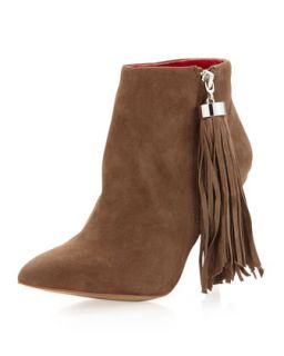 Rica Tassel Pull Suede Bootie, Taupe