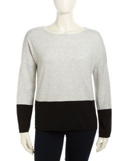 Colorblock Long Sleeve Sweater, Heather Gray/Black, Womens