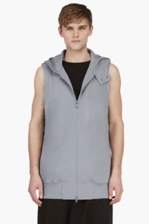 Y_3 Grey Overlong Hooded Vest