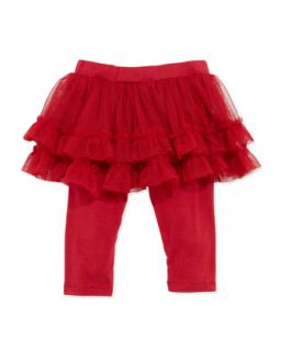 Ruffle Mesh Skirt with Leggings, Red, 12 14 Months