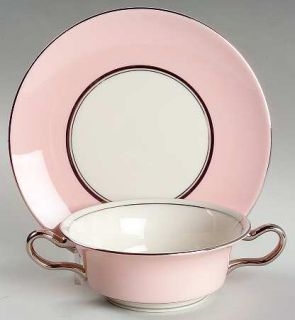 Castleton (USA) Shell Pink Footed Cream Soup Bowl & Saucer Set, Fine China Dinne