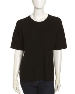 Cashmere Ribbed Knit Short Sleeve Sweater, Black