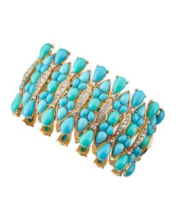 Cabochon & Rhinestone Stretch Bracelet, Turquoise