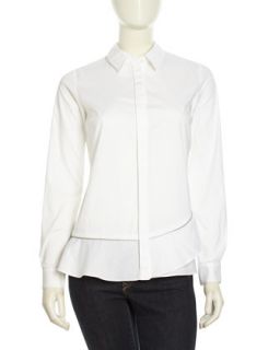 Jacquard Zip Asymmetrical LS Shirt, White