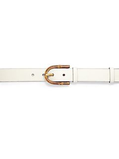 Gucci Leather Belt With Bamboo Buckle   White