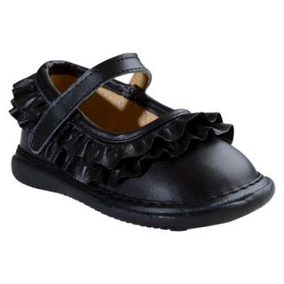 Toddler Girls Wee Squeak Ruffle Genuine Leather Mary Jane Shoes   Black 6