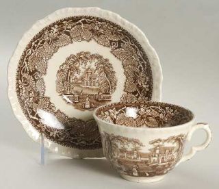 Masons Vista Brown Oversized Cup & Saucer Set, Fine China Dinnerware   Brown Le