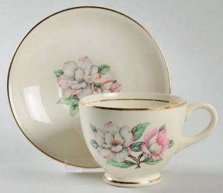 Cunningham & Pickett Magnolia Footed Cup & Saucer Set, Fine China Dinnerware   P