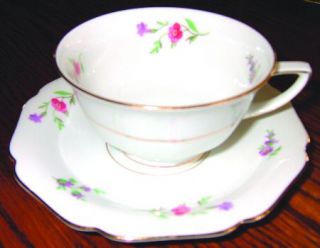 Heinrich   H&C Victoria (Multicolor Flowers) Footed Cup & Saucer Set, Fine China