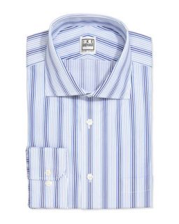 Long Sleeve Striped Poplin Dress Shirt, Slate Blue