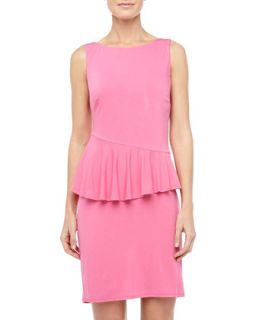 Asymmetric Peplum Jersey Dress, Neon Pink