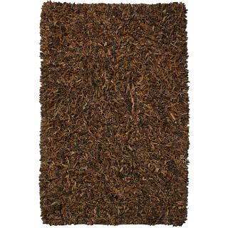 Hand tied Pelle Brown Leather Shag Rug (26 X 42)