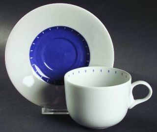 Dansk Ditto Blue Flat Cup & Saucer Set, Fine China Dinnerware   Inner Band Of Bl